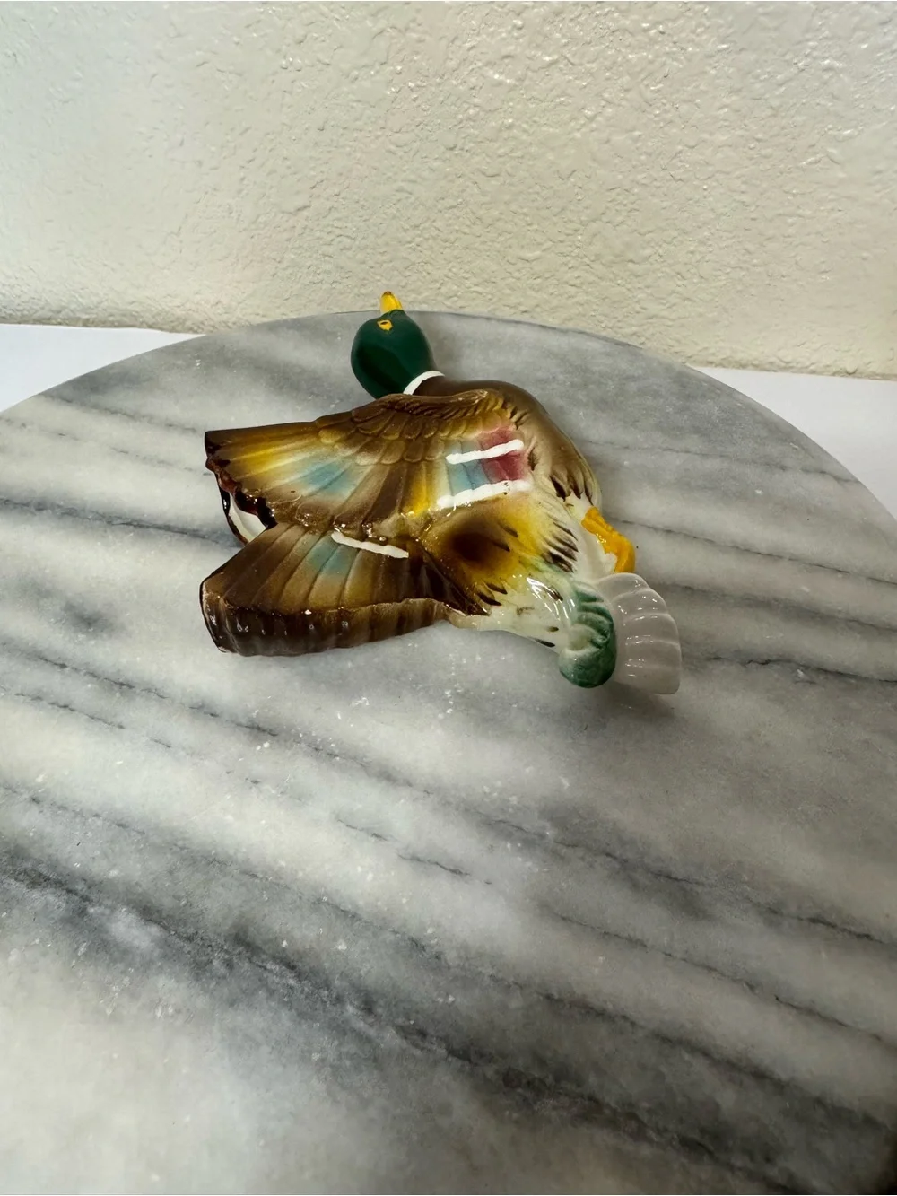 Vintage Hand-Painted Flying Mallard Wall Pocket Decor - Green/Brown